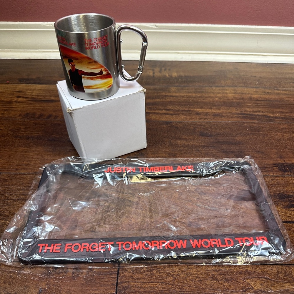 Justin Timberlake Forget Tomorrow Tour VIP barstool license plate cover & mug